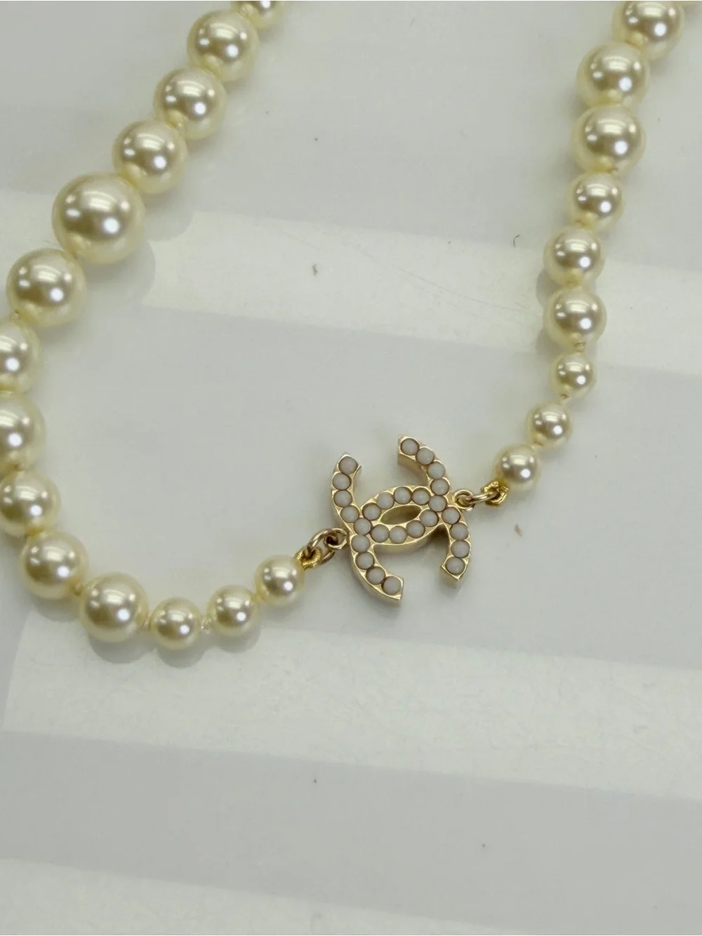 CHANEL CC Logo Timeless Classic Faux Pearl Necklace